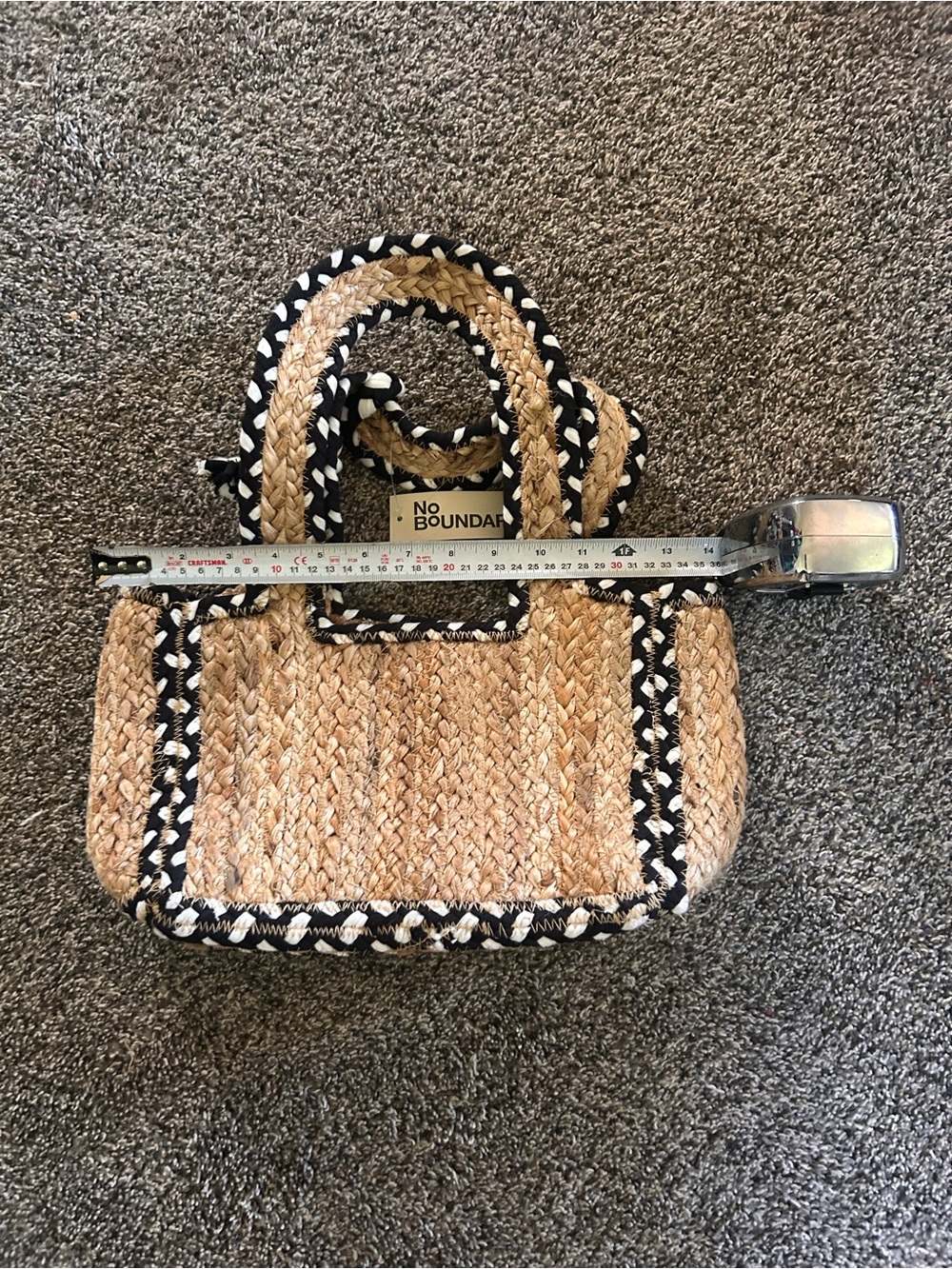 No Boundaries Straw Tote with Black and White Trim